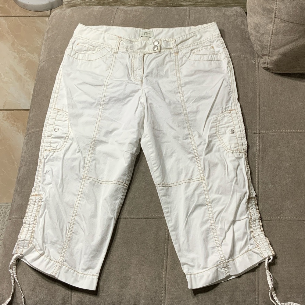 Ann Taylor Loft White Button-Front Pants